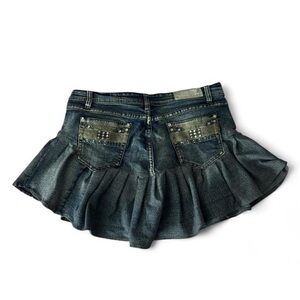 Upcycled Blue Denim Mini Skirt with Stud Accents